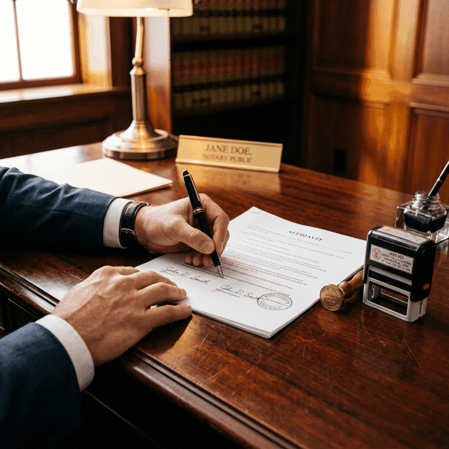 Close-up detail of Custom Affidavits notarization by a Law Society of Ontario regulated notary public